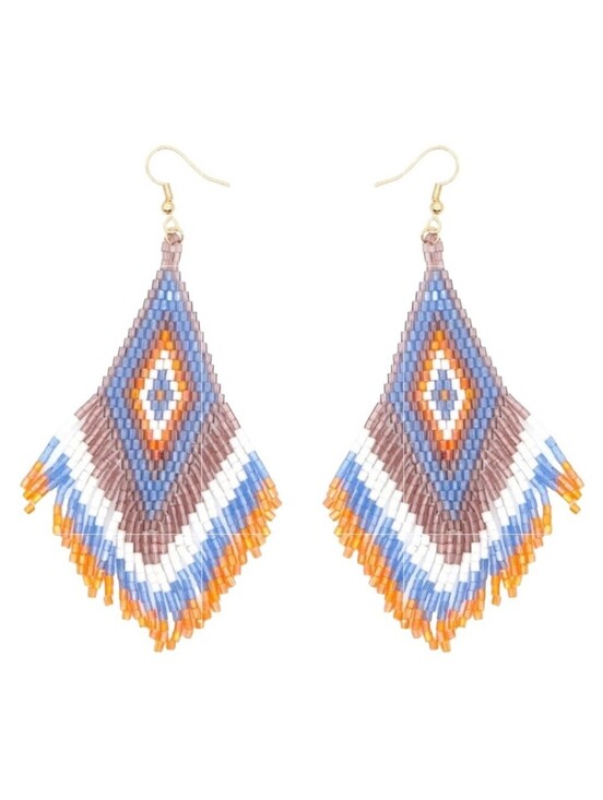 Fashion Jewelry Jewelry - Beaded Earrings Blue Yellow/Gold & White Miyuki Rice Beads